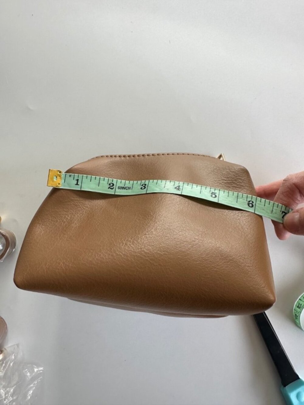 Anthropologie Vegan Leather Cosmetic Bag Micro Purse Zip Pouch Classic Brown - Picture 7 of 8